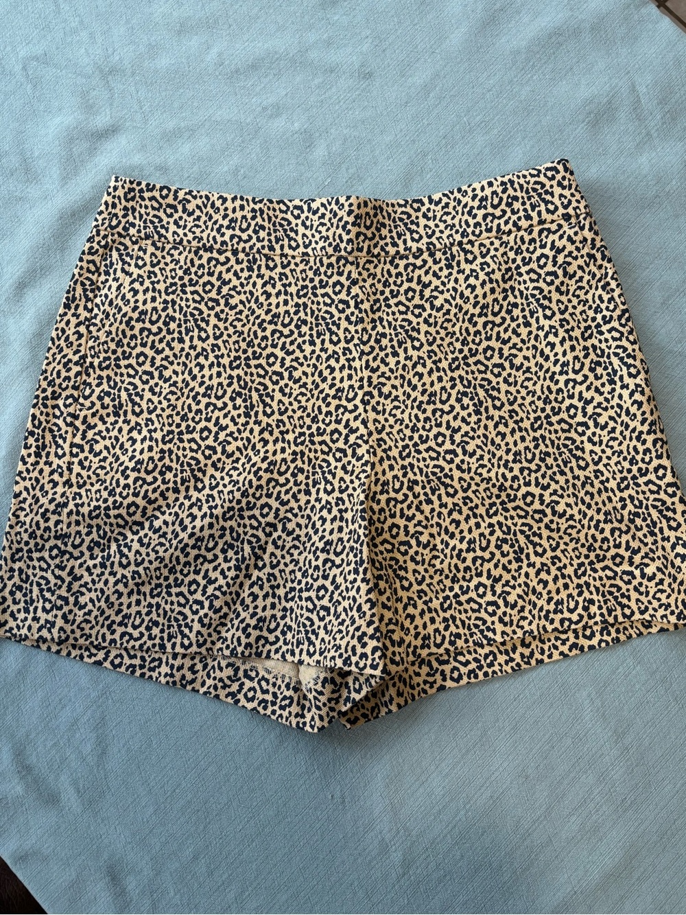J. Crew Leopard Print High-Waist Shorts - Tan & Black Side Zipper
